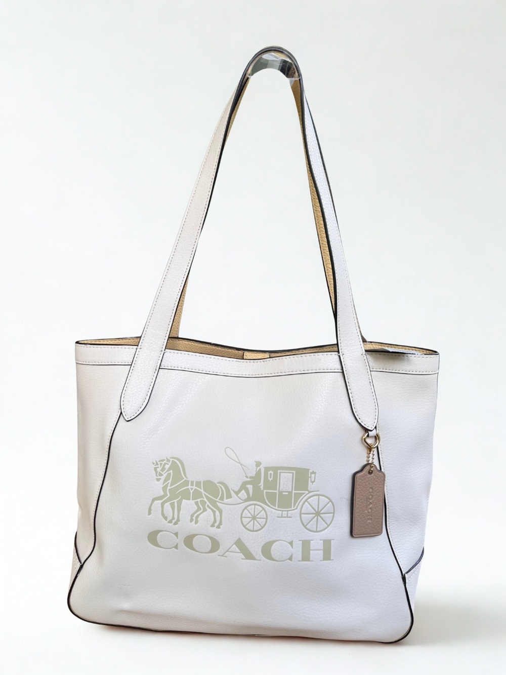 NWT Coach Embossed Horse & Carriage Leather Tote in Chalk/Vanilla Cream - Picture 4 of 8